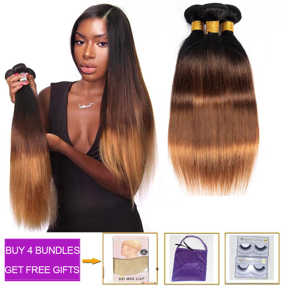 T1B/4/30 Ombre Color Hair Straight Virgin Hair Bundles